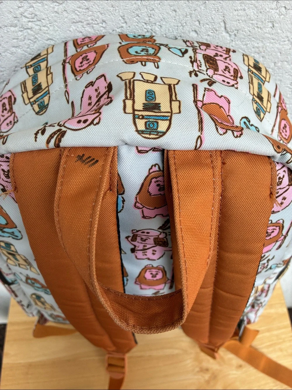 Star Wars & Loungefly Backpack in Multi Pastel Print  Ewoks & R2D2. Worn